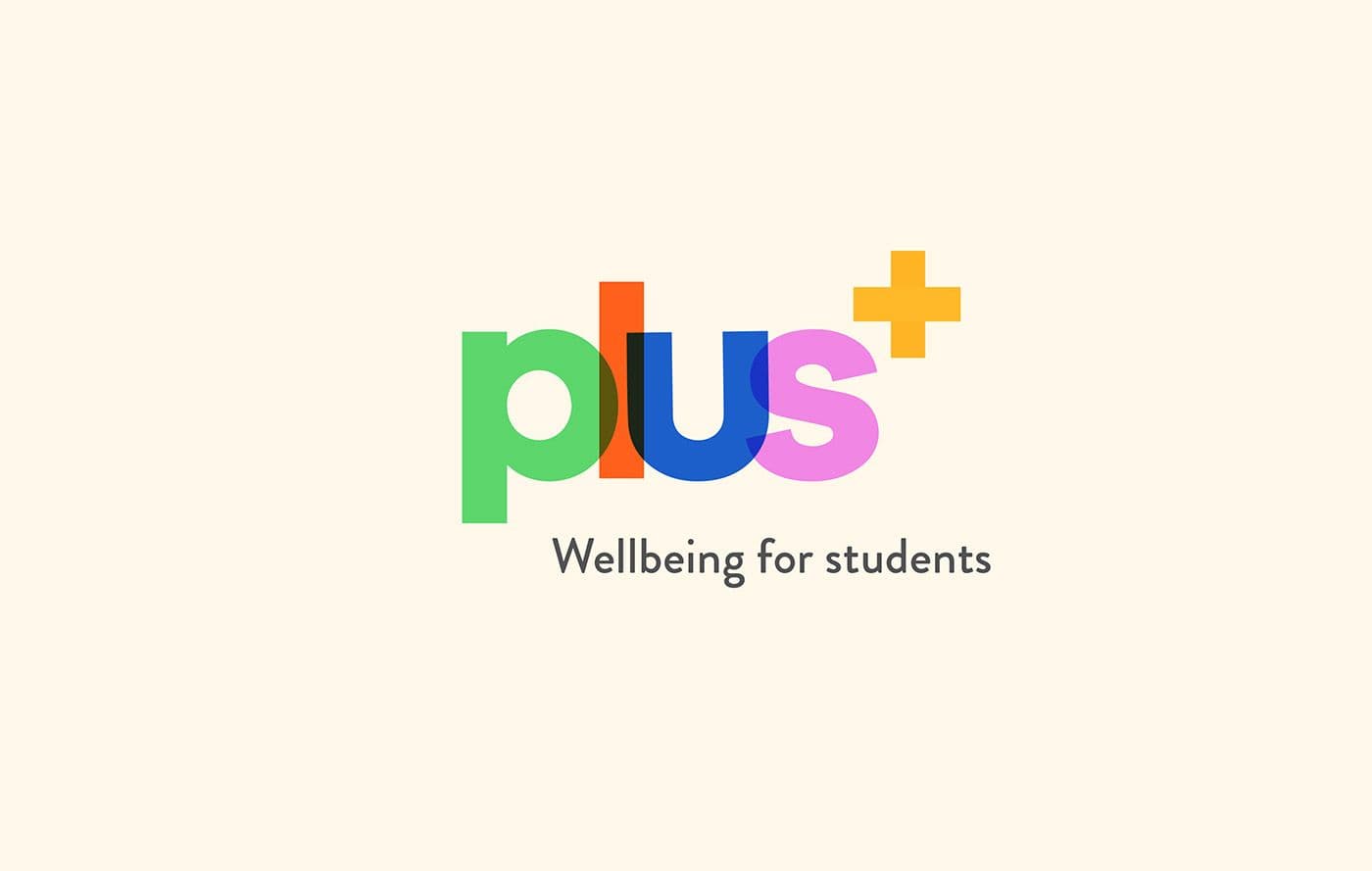 The plus+ logo in overlapping green, orange, blue and pink letters, with the strapline 'Wellbeing for students'
